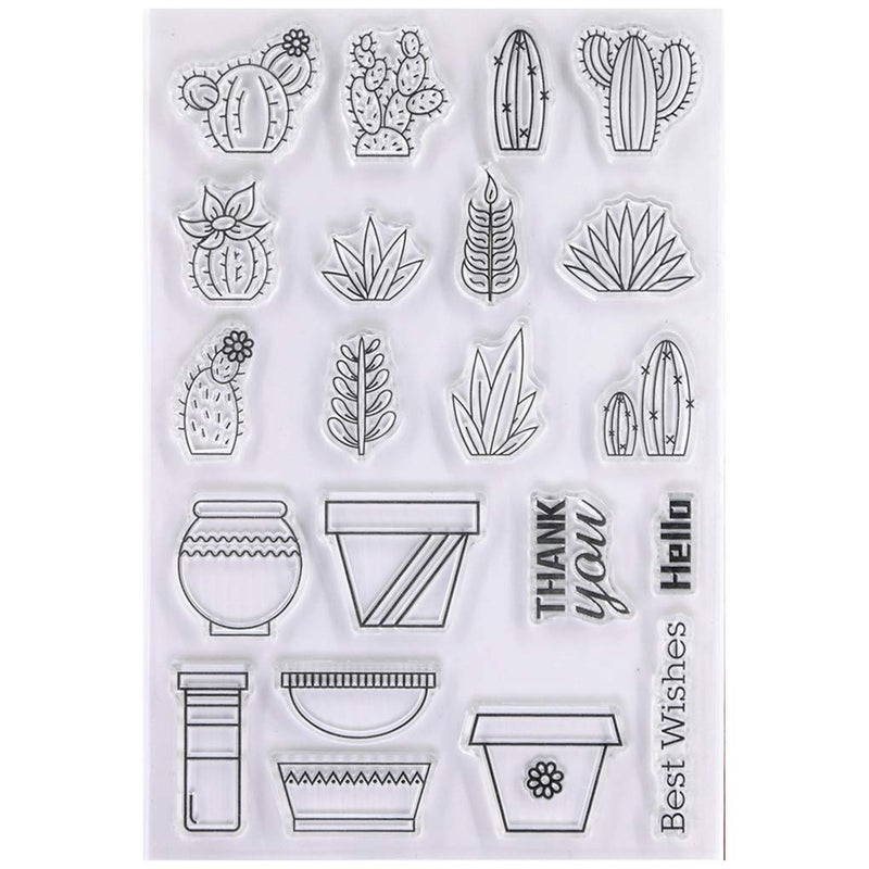 KWELLAM Best Wishes Hello Thank you Cactus Flower Pot Clear Stamps for Card Making Decoration and DIY Scrapbooking